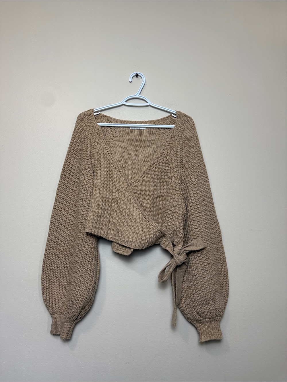 OAK + FORT Taupe Wrap V-Neck knit Chunky  Sweater size S
